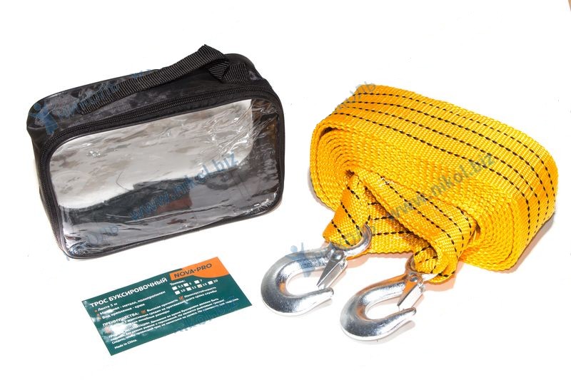 Трос буксировочный 15т 5м крюк NOVA-PRO