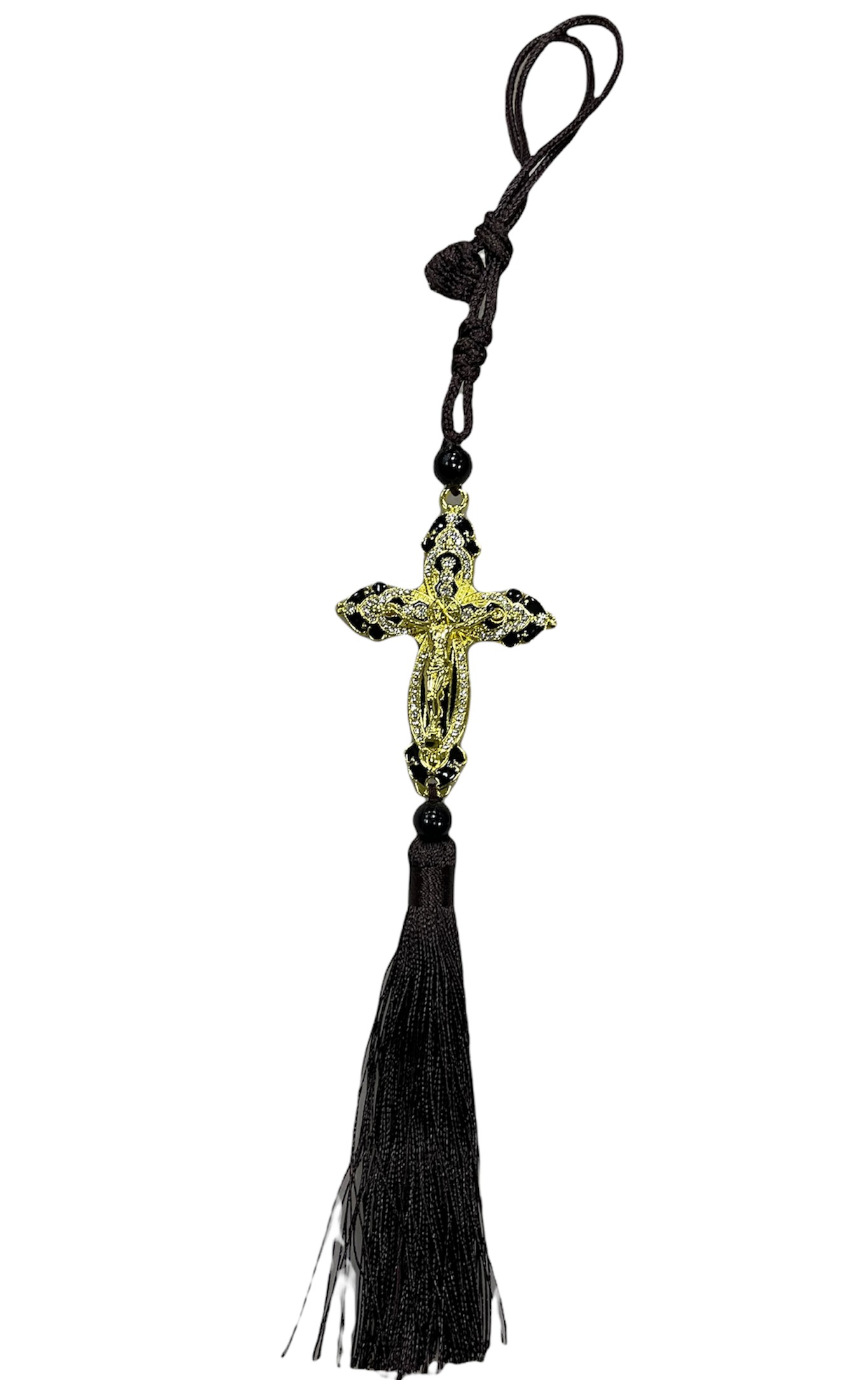 Подвеска ЧЕТКИ крест метал  (желтое золото  стразы)
