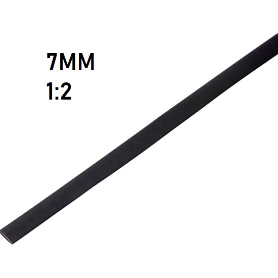 Термоусадка  7мм (1м, черная, усадка 1:2)