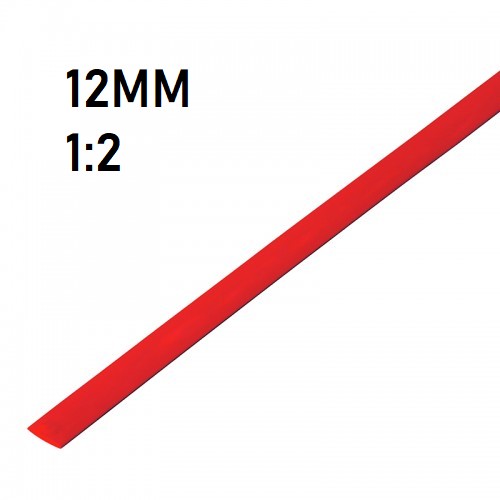 Термоусадка 12мм (1м, красная, усадка 1:2)
