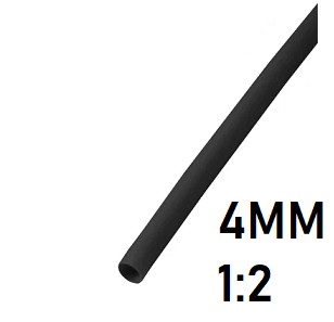 Термоусадка  4мм (1м, черная, усадка 1:2)